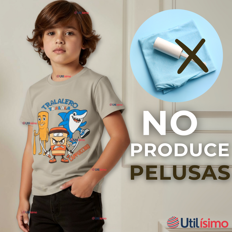 Polera Brainrots 100% Algodón Manga Corta Niño Tralalero Beige