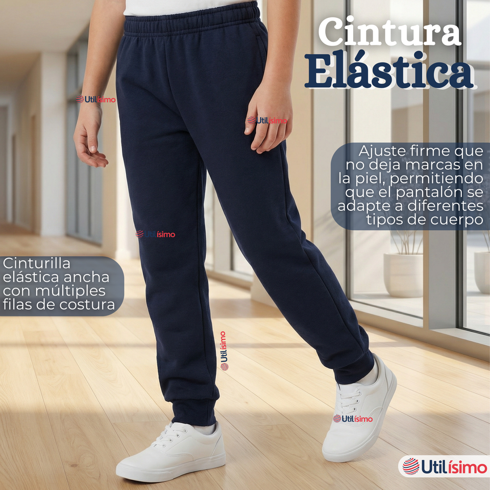 Pack 3 Buzos Pantalones Escolares Niño Unisex 100% Algodón Azul Bota Acanalada 3 a 16 años