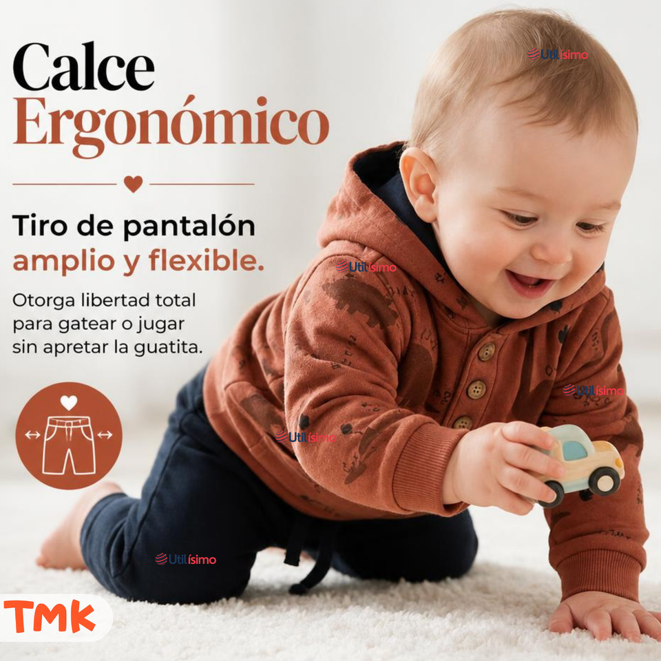 Conjunto 2 Piezas Polerón con Capucha y Pantalón 100% Algodón Bebé Niño Brown Dinosaur