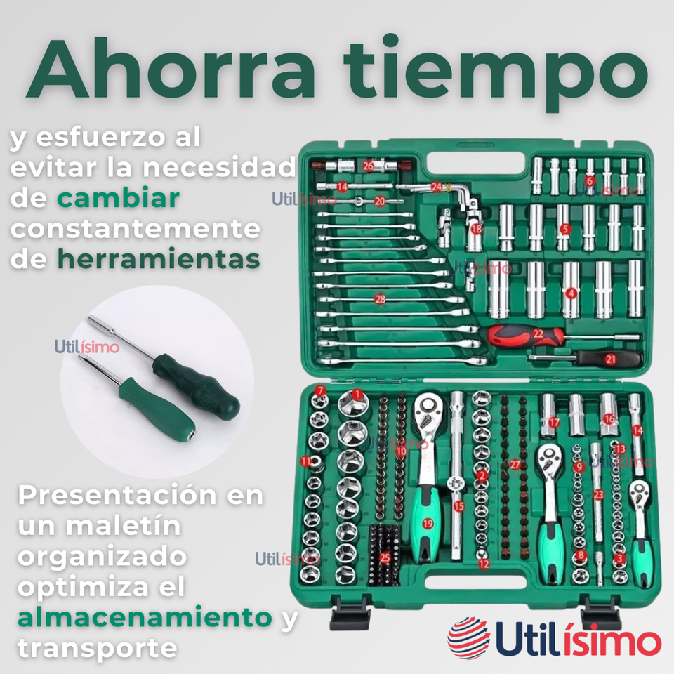 Set Caja De Herramientas 216 Piezas Dados Y Llaves Acero Cromo