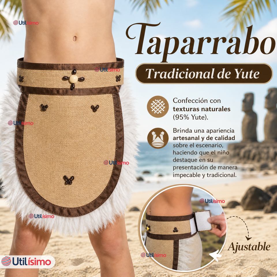 Traje Pascuense Completo 5 Piezas Polera Tatuajes NIño Rapa Nui Fiestas Patrias