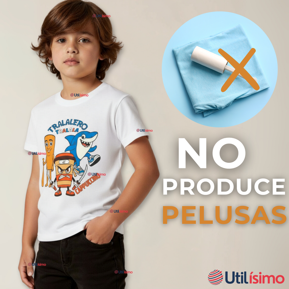 Polera Brainrots 100% Algodón Manga Corta Niño Tralalero Blanco