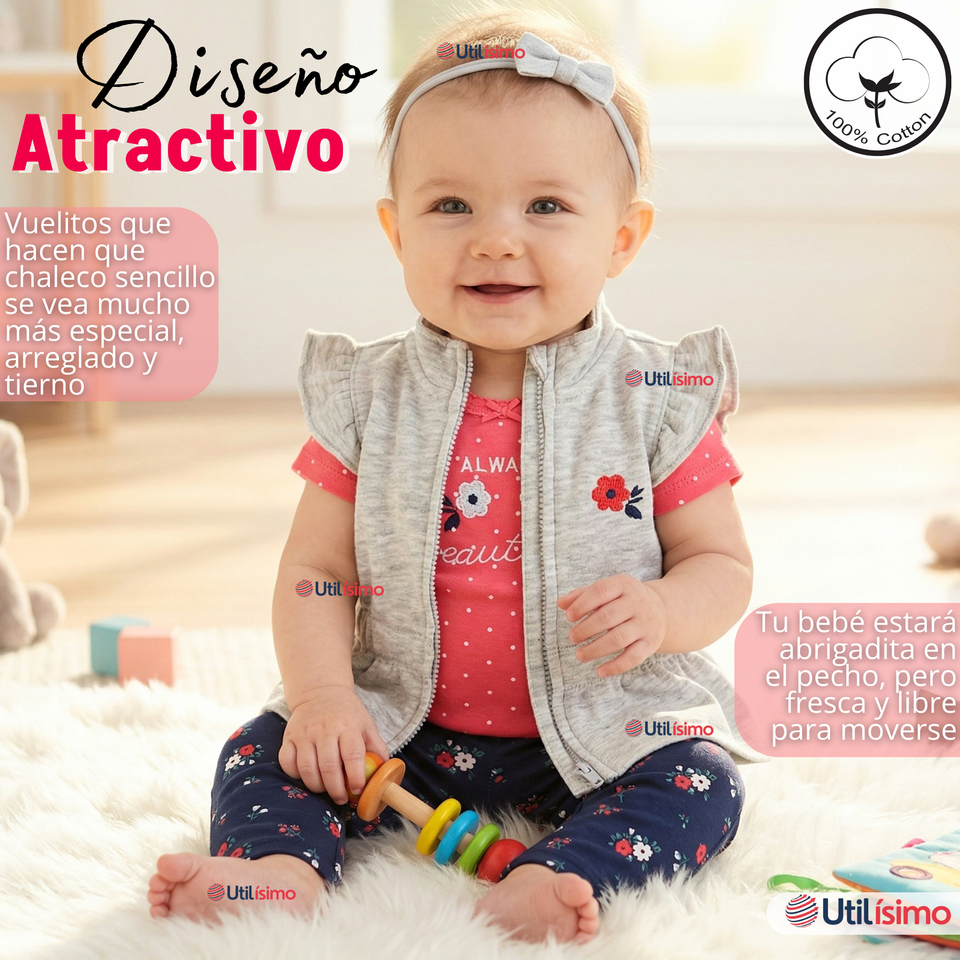 Conjunto 3 Piezas Buzo Pantalón Polerón Body De Algodón Rosado Flores Bebé Niña
