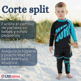 Traje de Baño Manga Larga Pantalón Largo Pantalón Corto 3 Piezas Corte Split Niño 3 a 11 años Black Surf