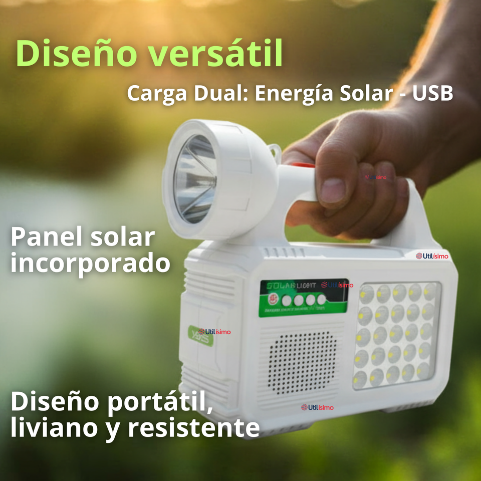 Kit Solar Camping Emergencia Con Radio-Parlante- Foco-Linterna 2 Ampolletas Recargable USB
