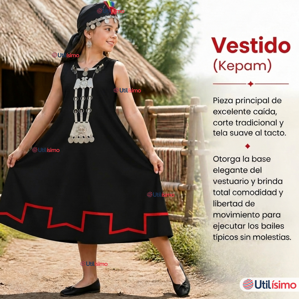 Pack 3 Trajes Típicos Vestido Mapuche Completo 5 Piezas Juvenil Fiestas Patrias