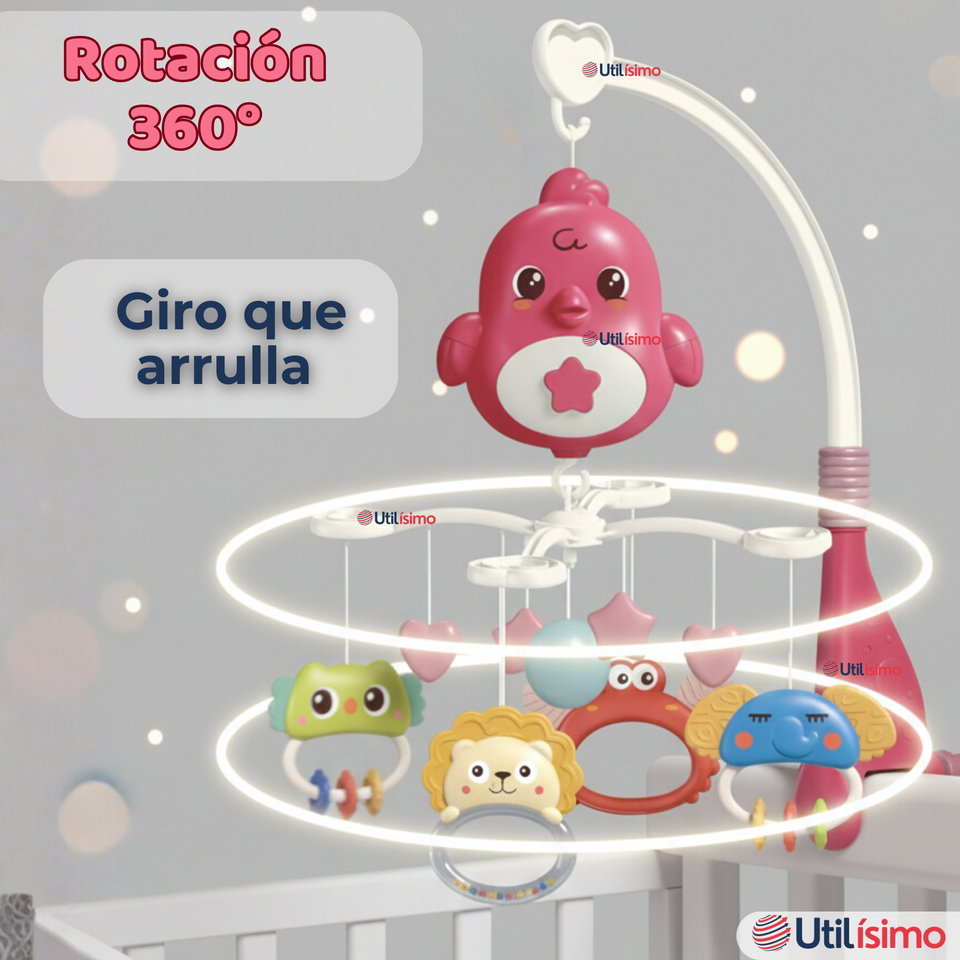 Móvil Giratorio Musical Proyector Bebé Niña Rosado