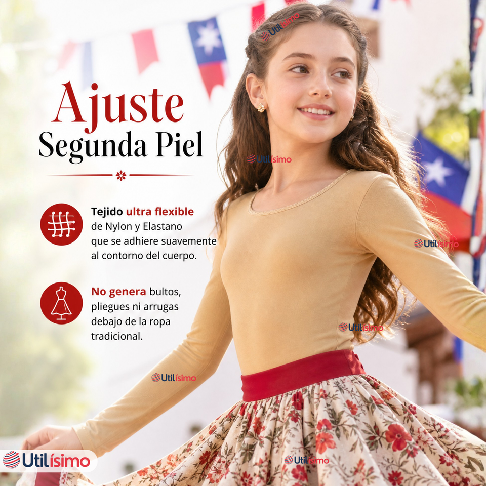 Pack 3 Poleras Camisas Panty Segunda Piel Elástica Niña Fechas Patrias
