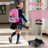 Mochila Escolar Kuromi 3D Con Ruedas Desmontable + Estuche + Lonchera Poliéster Rosa Niña