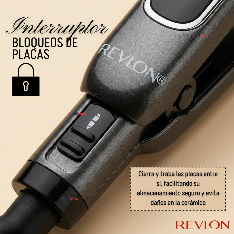 Plancha Alisadora De Cabello Revlon Placas Dobles Cerámica De Cobre RVST2204 Alaciadora Negra