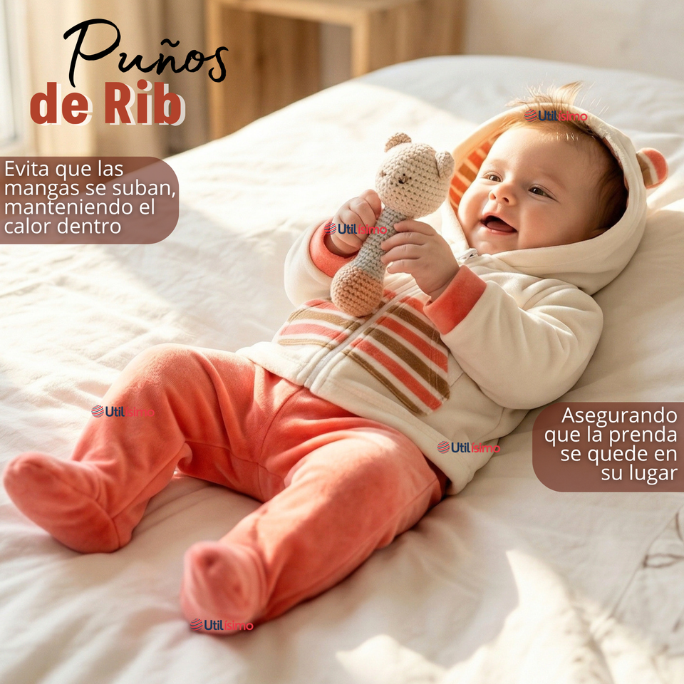Conjunto 2 Piezas Buzo Pantalón Y Polerón Con Capucha Tela Plush Bebé Niño