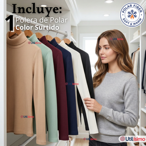 Camiseta Polera Polar Primera Capa Acanalada Cuello Beatle Manga Larga Colores Surtidos Mujer