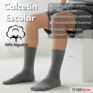 Calcetín Escolar Corto Algodón Gris Niño Juvenil