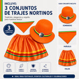 Pack 3 Trajes Nortinos Niña 3 piezas Naranja Baile Típico Fiestas Patrias