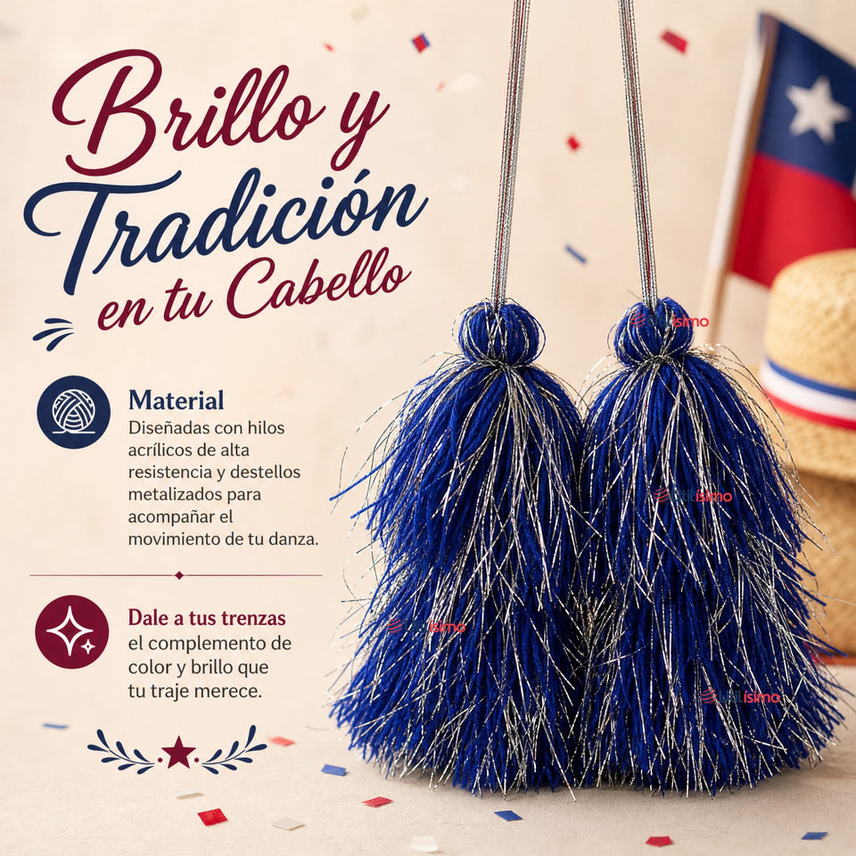 Pack 2 Tulmas Peinado Accesorio Sambo Caporal Azul Baile Típico