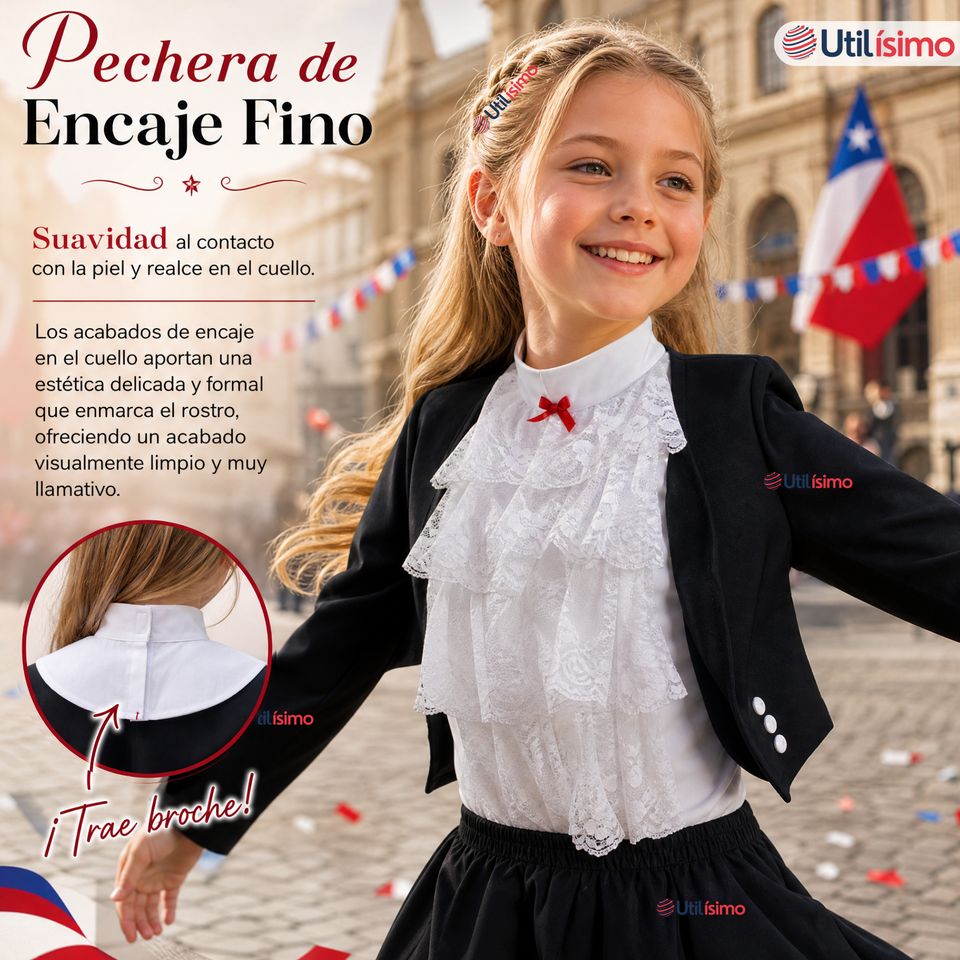 Traje Huasa Elegante NIña Conjunto 4 Piezas Tipico Fiestas Patrias