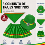 Pack 3 Trajes Nortinos Niña 3 piezas Verde Baile Típico Fiestas Patrias
