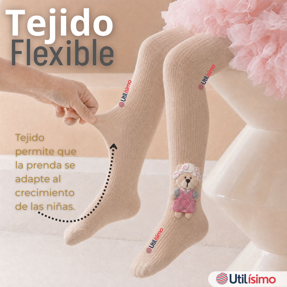 Panty 3D Osito Beige Tejida Niña Ballerina 78% Algodón Premium