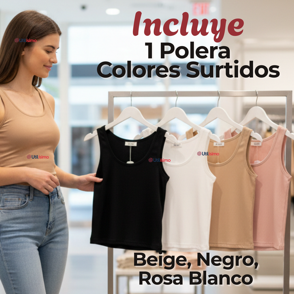 Camiseta Polera Sin Mangas Tela Acanalada Algodón Mujer Colores Surtidos