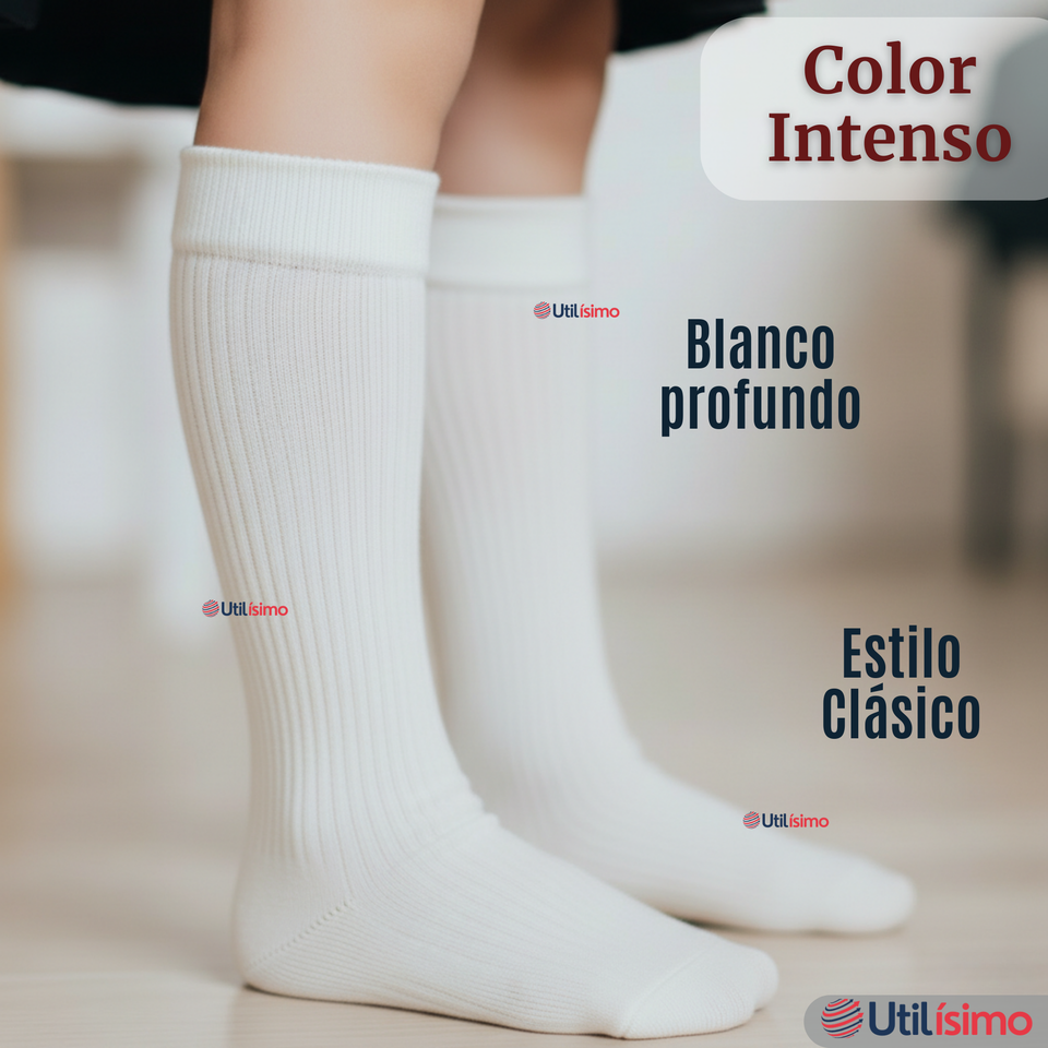 Pack 6 Calcetínes Escolares Largo Acrílico Blanco Niñas Juvenil