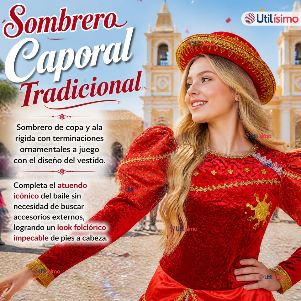 Traje Caporal Típico Completo Con Sombrero Rojo Juvenil Fiestas Patrias