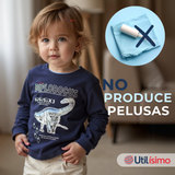 Polera Manga Larga Niño 100% Algodón Dinosaurio Azul Camiseta