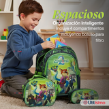 Mochila Escolar Zootopia Con Ruedas Desmontables + Estuche + Lonchera Niño Poliéster