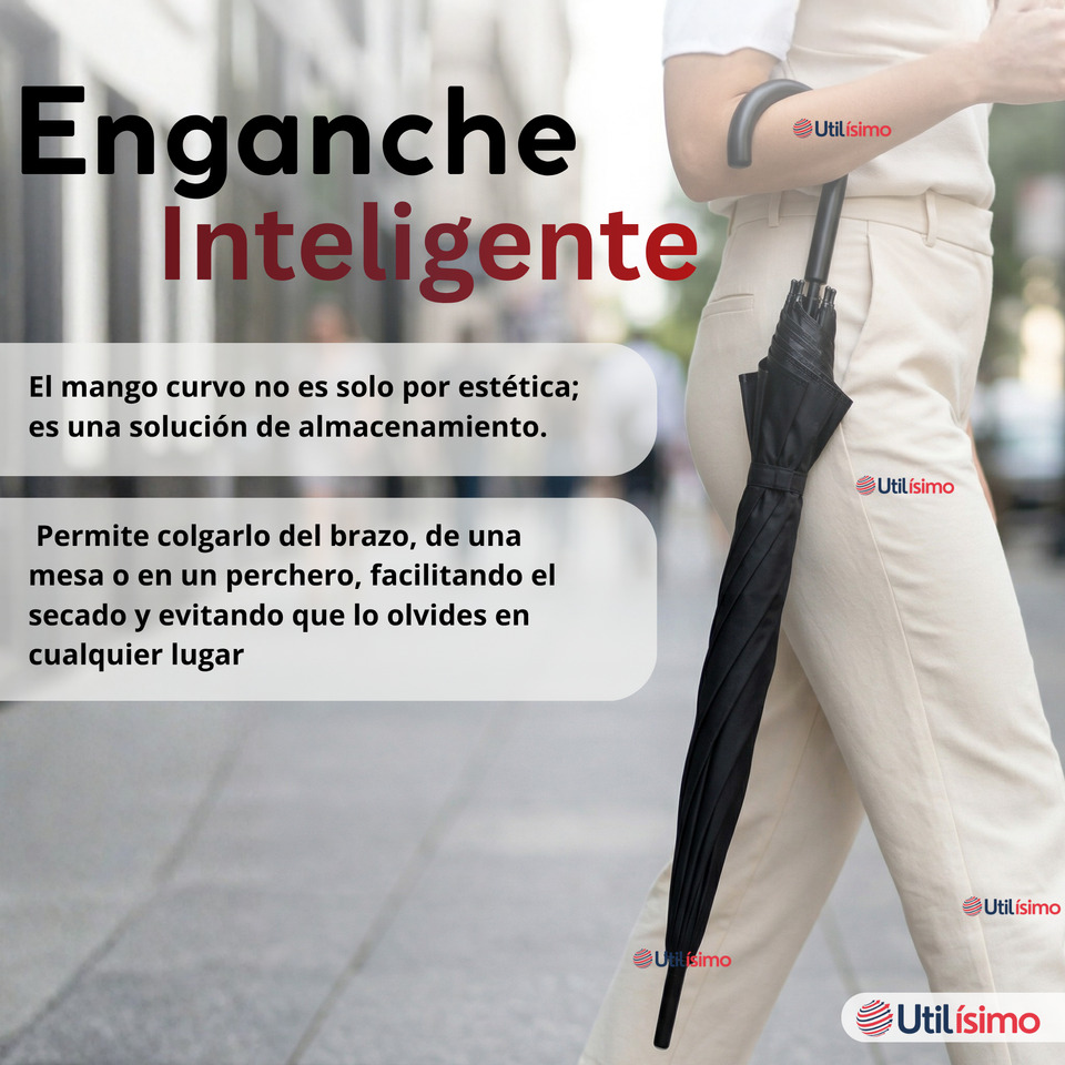 Paraguas Mate Grande 92,5 Cm Sombrilla Automática Mango Largo Negro