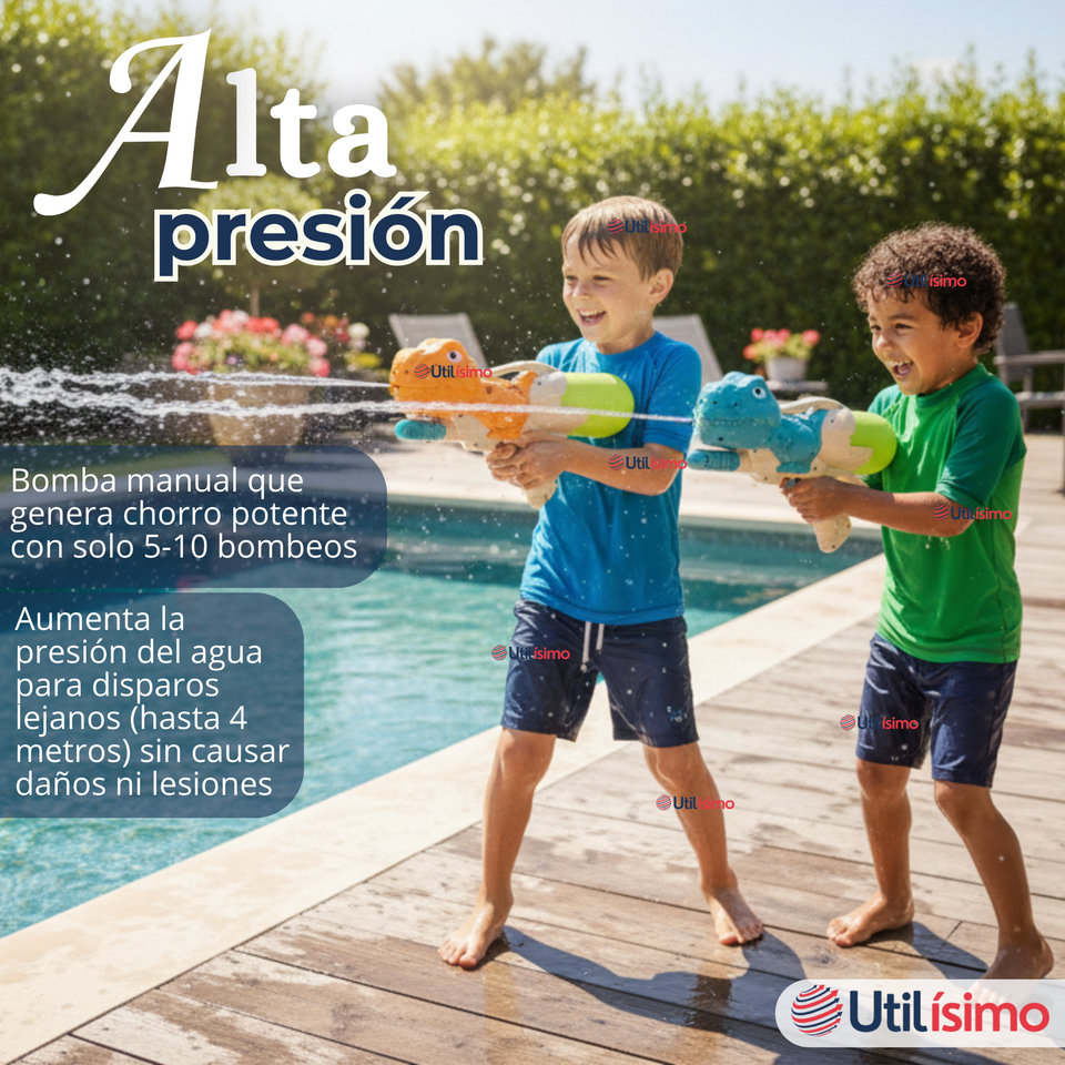 Pack 2 Pistolas Lanza Agua Dinosaurio 35cm 600ml Juguete Colores Surtidos Niño