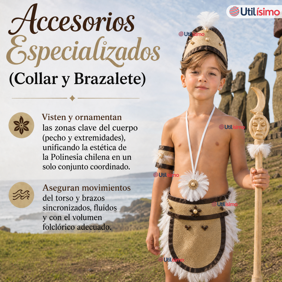 Traje Pascuense Típico Completo 4 Piezas NIño Rapa Nui Fiestas Patrias