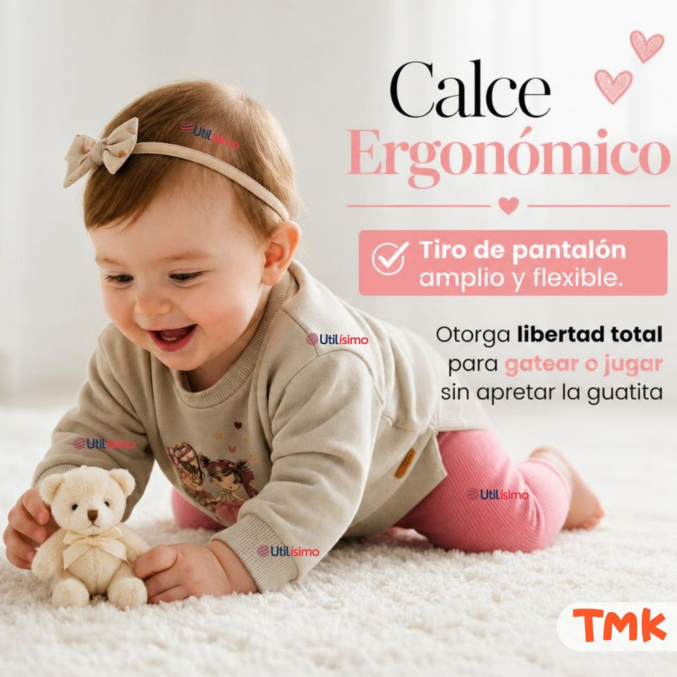 Conjunto 2 Piezas Polerón y Pantalón Buzo 100% Algodón Tedmimak Bebé Niña Pretty