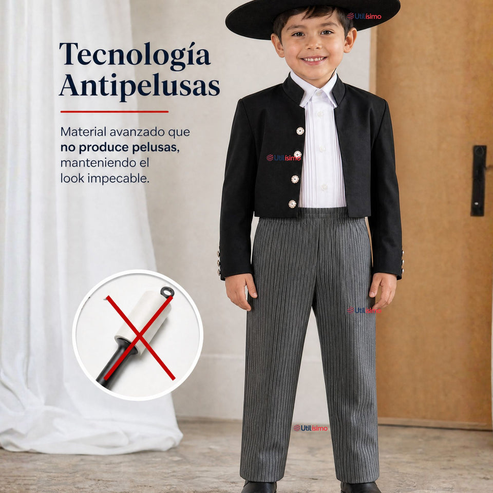 Pantalón Huaso Gris Diseño Líneas Niño Vestuario Típico Fiestas Patrias