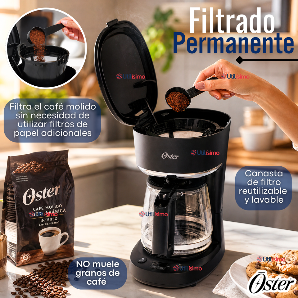 Cafetera de goteo Oster® de 12 tazas programable con filtro reutilizable Negro BVSTDCP121B