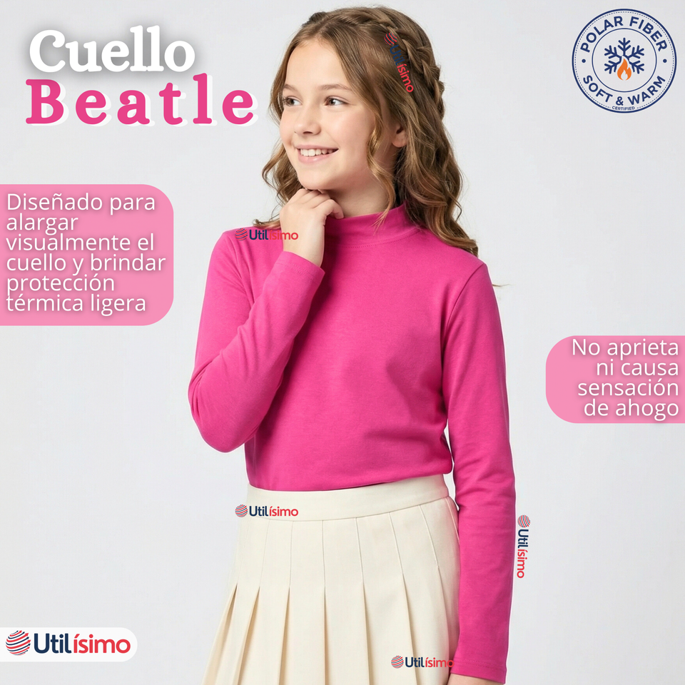 Pack 3 Poleras Camisetas Polar Fucsias Primera Capa Cuello Beatle Manga Larga Niña