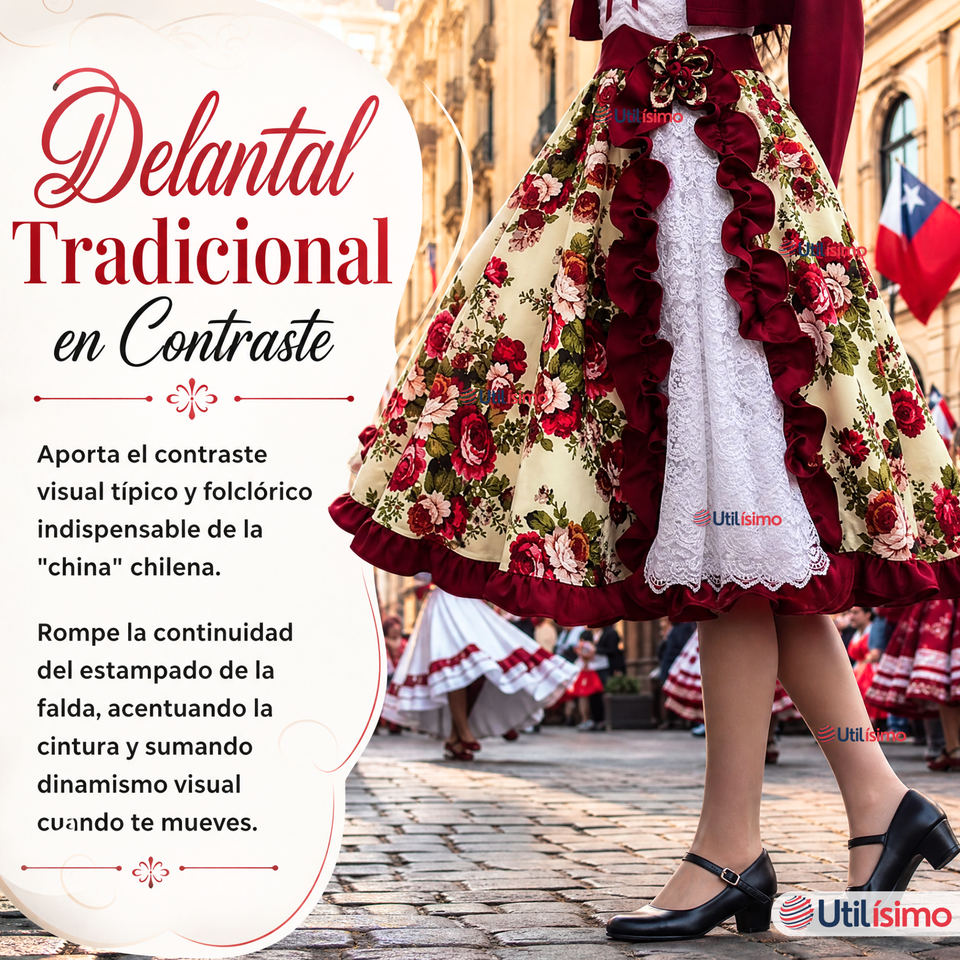 Vestido Chinita Huasa Juvenil 2 Piezas Burdeo Floreado Cueca Fiestas Patrias