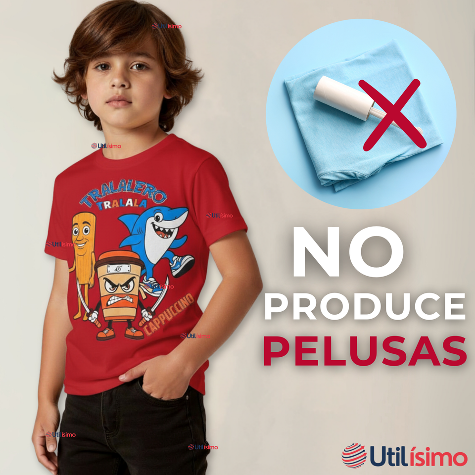 Polera Brainrots 100% Algodón Manga Corta Niño Tralalero Rojo