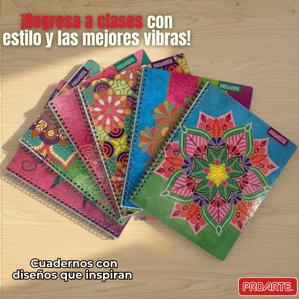 Pack 10 Cuadernos Universitario Mandalas Proarte 7mm 100 hojas Diseños Surtidos