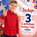 Pack 3 Camisas Huaso Niño Algodón Rojo Fiestas Patrias Traje Típico