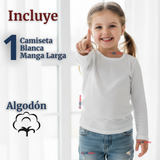 Camiseta Algodón Manga Larga Polera Primera Capa Blanco Niña