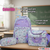 Mochila Escolar Kit Con Estuche y Lonchera 43cm Tela Oxford Niña