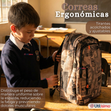 Mochila Escolar + Estuche + Lonchera 49cm Tela Oxford Cafe Claro Niño