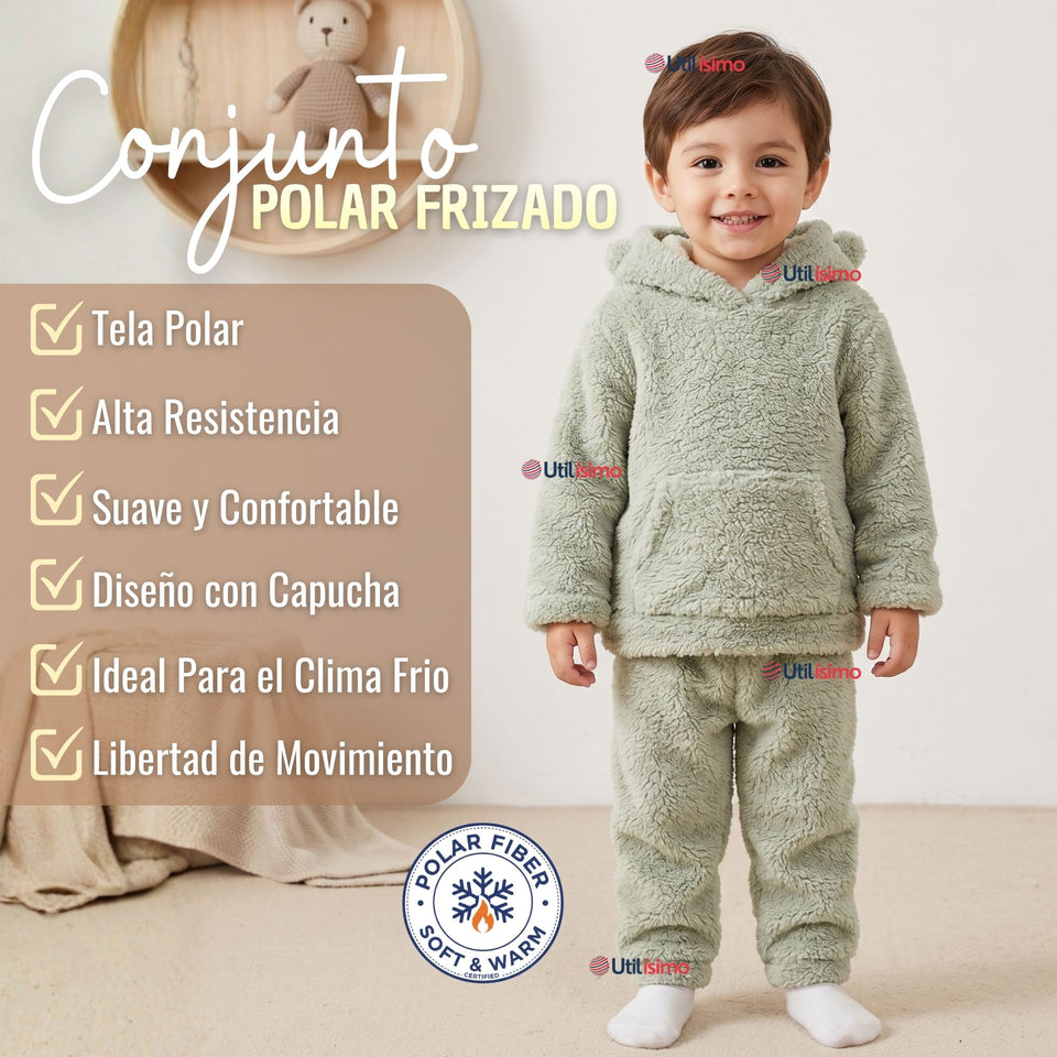 Buzo Polerón Conjunto Polar Niño Con Capucha Unicolor Verde Claro