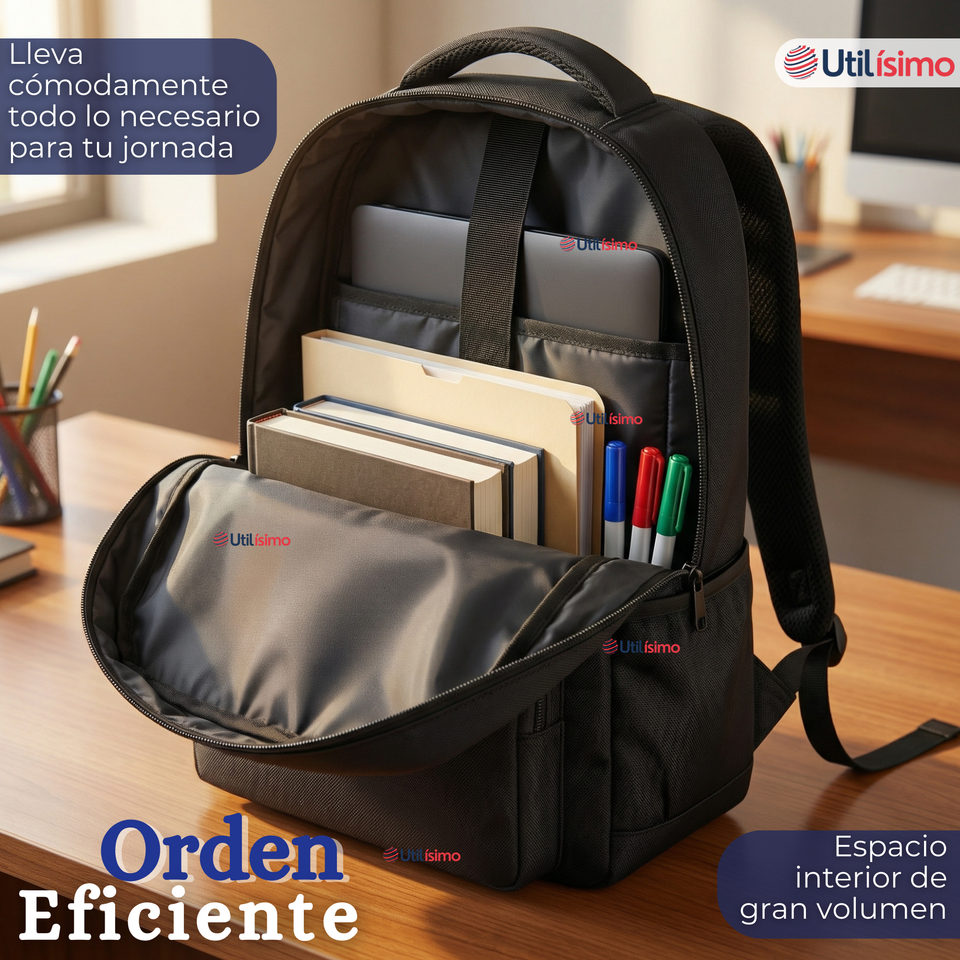 Mochila Multifuncional Ejecutiva Escolar Viaje Cabina Notebook Impermeable Resistente 48cm Negro 25L