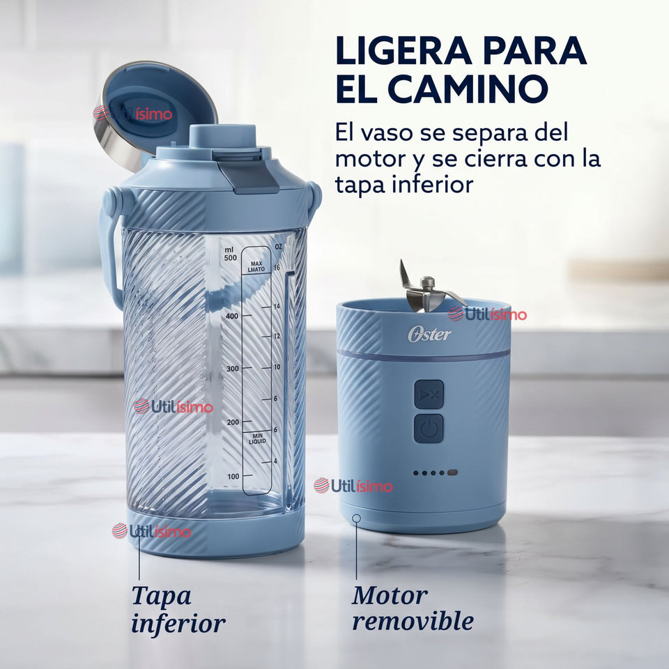Oster Licuadora Portátil, GoMAX, 590 ml de Capacidad, para Smoothies, Azul, BLSTGFP-MH20-000