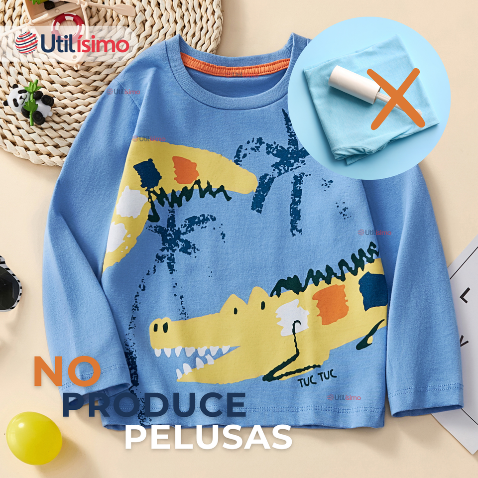 Polera Manga Larga Niño 100% Algodón Cocodrilo Azul Camiseta