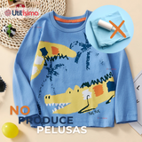 Polera Manga Larga Niño 100% Algodón Cocodrilo Azul Camiseta