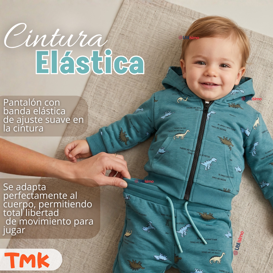Buzo Polerón Con Capucha 2 Piezas Bebé Niño Green Dinosaur