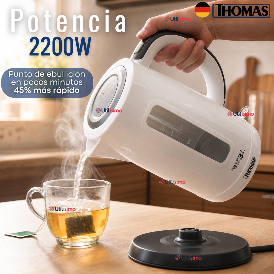 Hervidor Eléctrico Thomas 3lt Alta Potencia Tecnologia Alemana Blanco