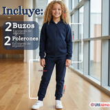 Pack 2 Conjuntos Escolares Buzo Pantalón Y Polerón 100% Algodón Unisex Azul 3 a 16 años