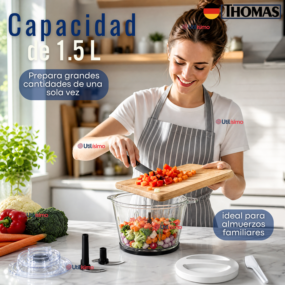 Picadora Eléctrico Thomas 1.5lt Alta Potencia Tecnologia Alemana Plateado